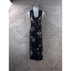 Johnny Was Jessi Knit V Neck Maxi Dress Womens Size Small Black Floral Romantic